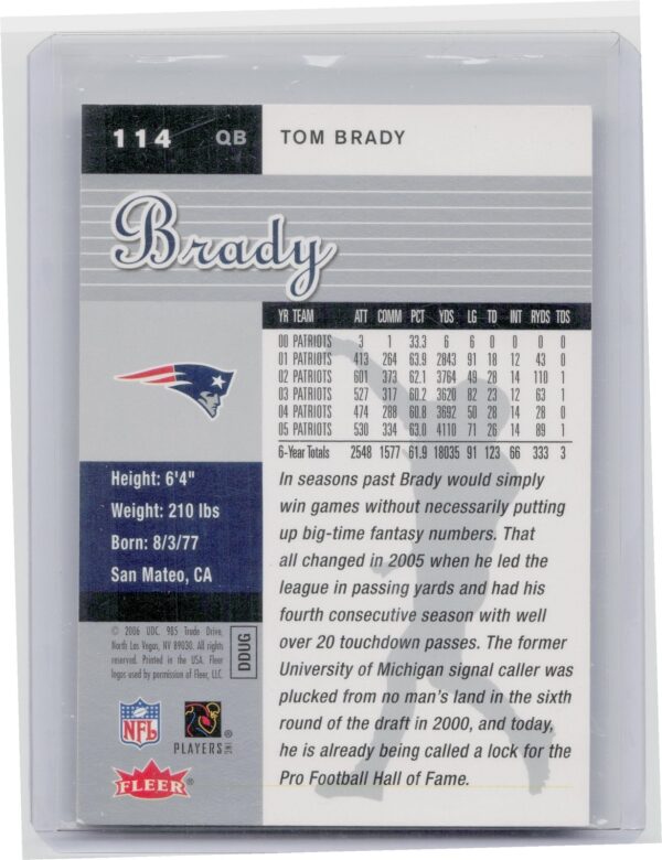2006 Ultra Tom Brady #114 Patriots - Image 3