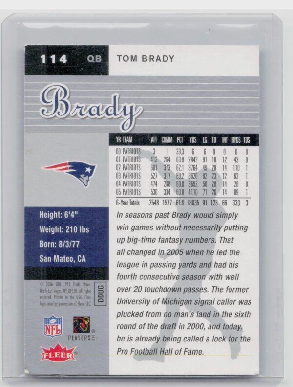 2006 Ultra Tom Brady #114 Patriots - Image 3