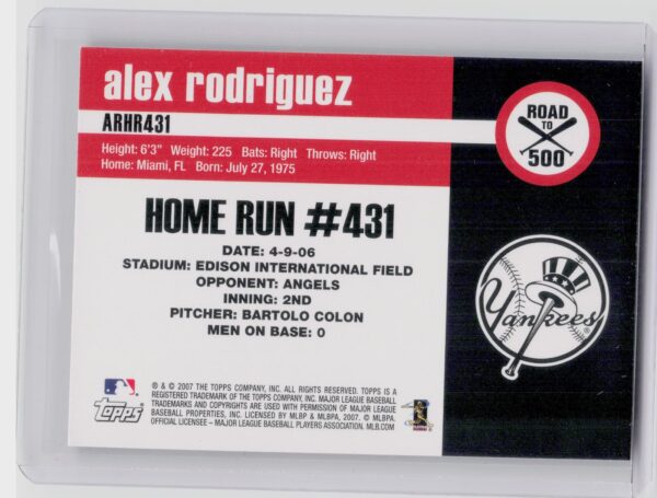 2007 Bowman Draft Picks & Prospects Alex Rodriguez #ARHR431 Yankees Alex Rodrigu - Image 3