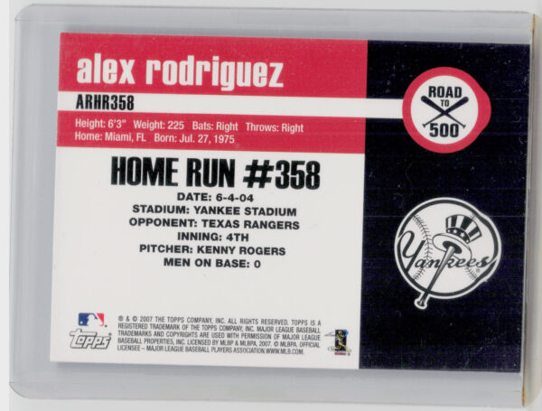 2007 Bowman Heritage Alex Rodriguez #ARHR358 Yankees Alex Rodriguez: Road to 500 - Image 3
