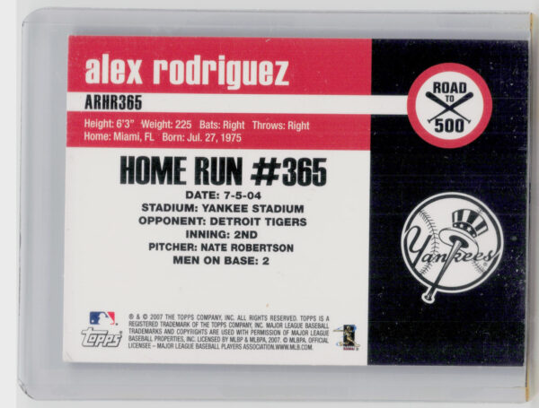 2007 Bowman Heritage Alex Rodriguez #ARHR365 Yankees Alex Rodriguez: Road to 500 - Image 3