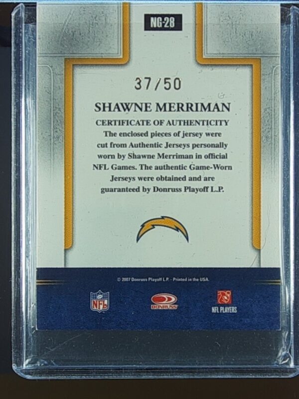 2007 Donruss Gridiron Gear Shawne Merriman /50 JSY #NG-28 Chargers - Image 3