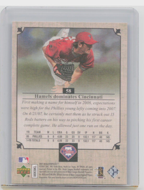 2007 Upper Deck Masterpieces Cole Hamels #58 Phillies - Image 3