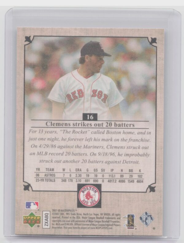 2007 Upper Deck Masterpieces Roger Clemens #16 Sox - Image 3