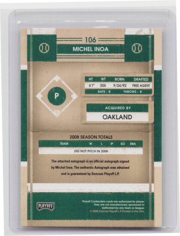 2008 Playoff Contenders Michel Inoa AU #106 Athletics - Image 3