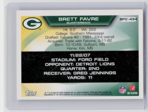 2008 Topps Chrome Brett Favre #BFC-434 Packers Brett Favre Collection - Image 3