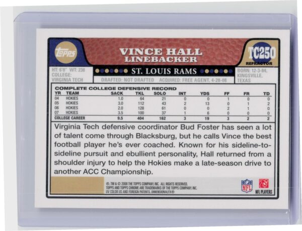 2008 Topps Chrome Vince Hall Refractors #TC250 Rams - Image 3