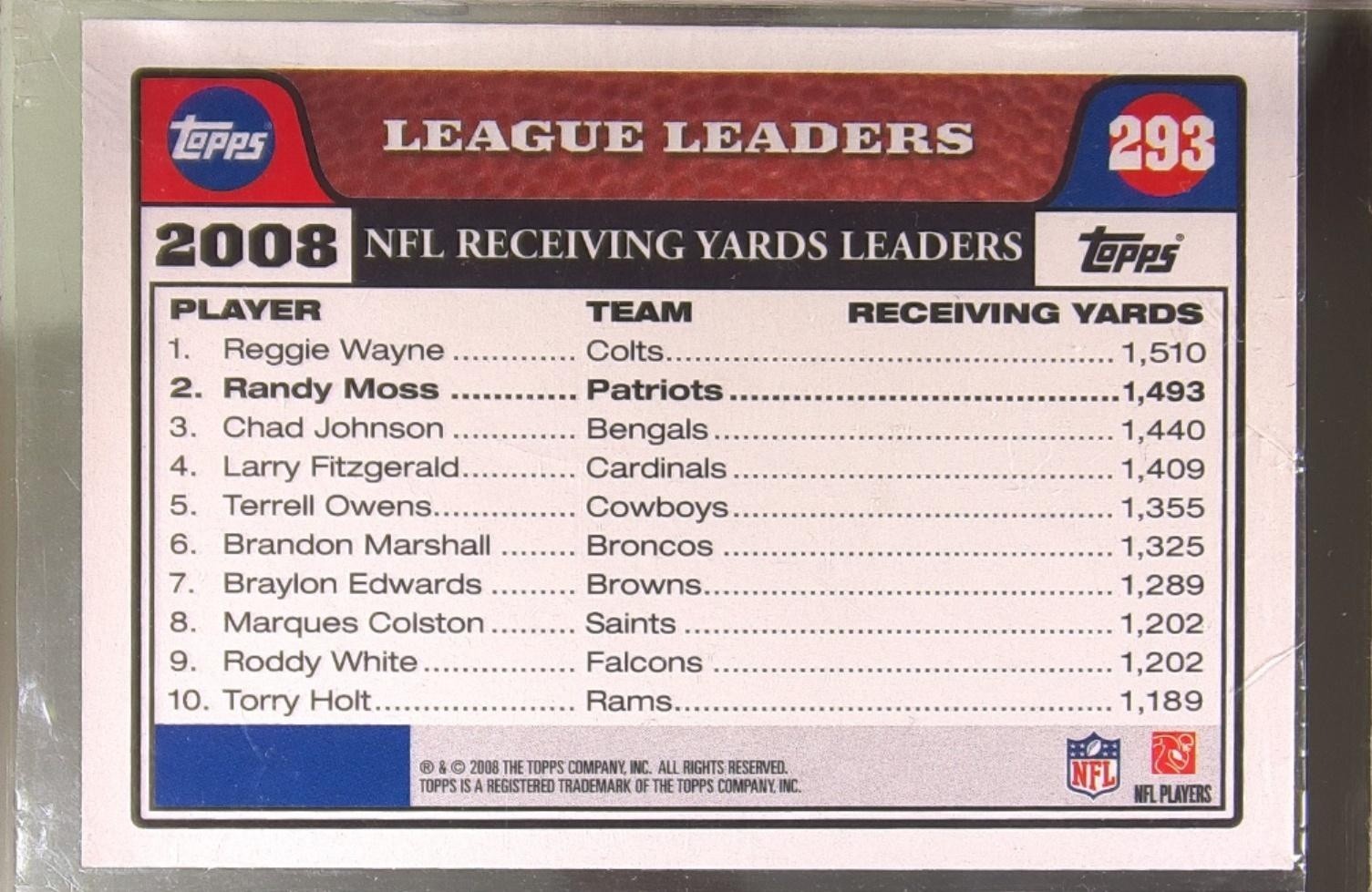 2008 Topps Randy Moss #293 Patriots - Image 3