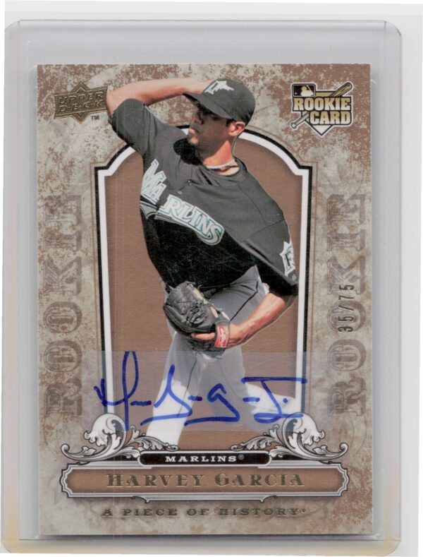 2008 Upper Deck A Piece of History Harvey Garcia AU SN75 #116 Marlins Rookie Aut