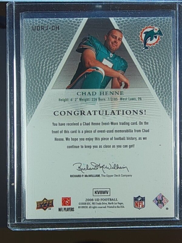 2008 Upper Deck Chad Henne JSY #UDRJ-CH Dolphins UD Rookie Jerseys - Image 3