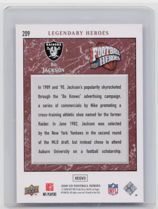 2008 Upper Deck Heroes Bo Jackson #209 Raiders - Image 3