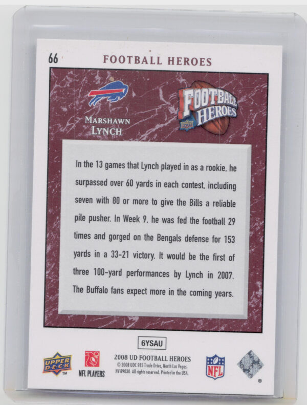 2008 Upper Deck Heroes Marshawn Lynch #66 Bills - Image 3