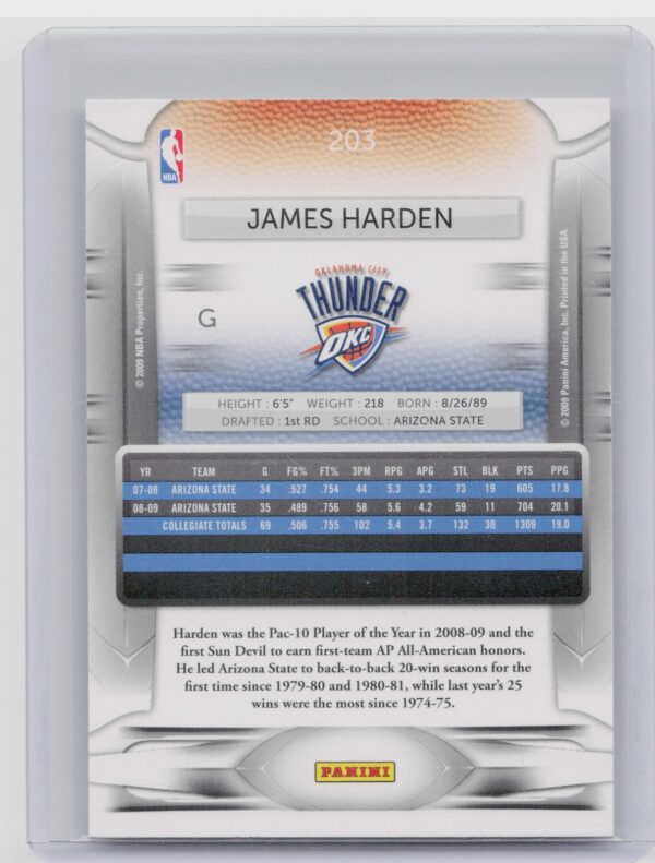 2009-10 Panini Prestige James Harden RC #203 Thunder - Image 3