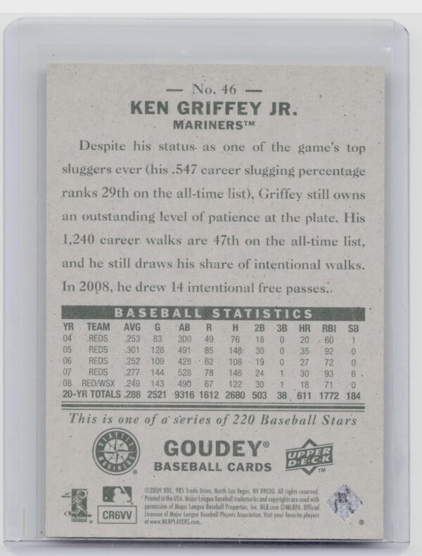 2009 Upper Deck Goudey Ken Griffey Jr. #46 Mariners - Image 3