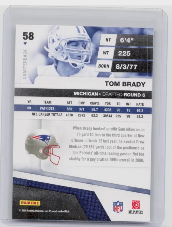 2010 Panini Absolute Memorabilia Tom Brady Retail #58 Patriots - Image 3
