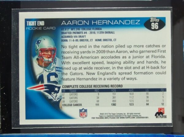 2010 Topps Aaron Hernandez RC #96 Patriots - Image 3