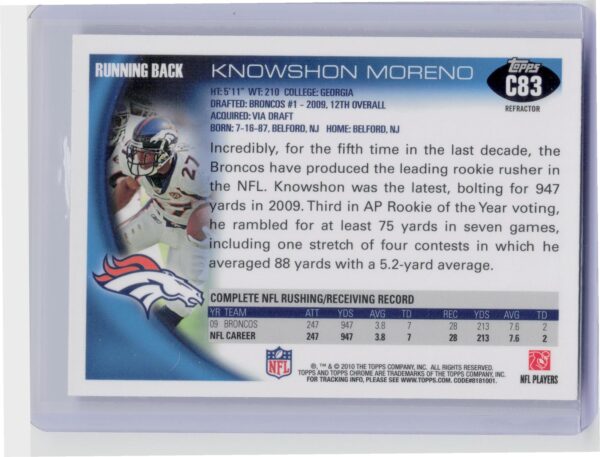 2010 Topps Chrome Knowshon Moreno Refractors #C83 Broncos - Image 3