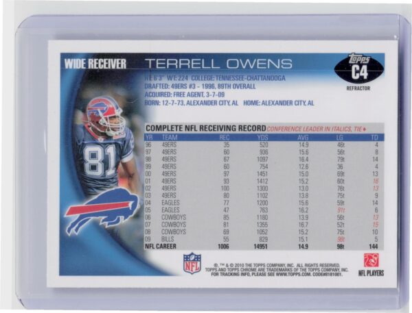 2010 Topps Chrome Terrell Owens Refractors #C4 Bills - Image 3