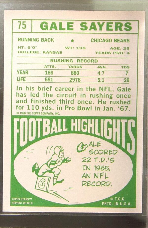 2010 Topps Gale Sayers #75 Bears Anniversary Reprints - Image 3