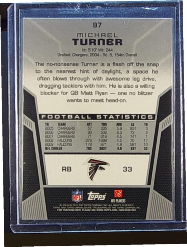 2010 Topps Unrivaled Michael Turner #97 Falcons - Image 3