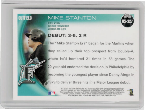 2010 Topps Update Mike Stanton #US-327 Marlins - Image 3
