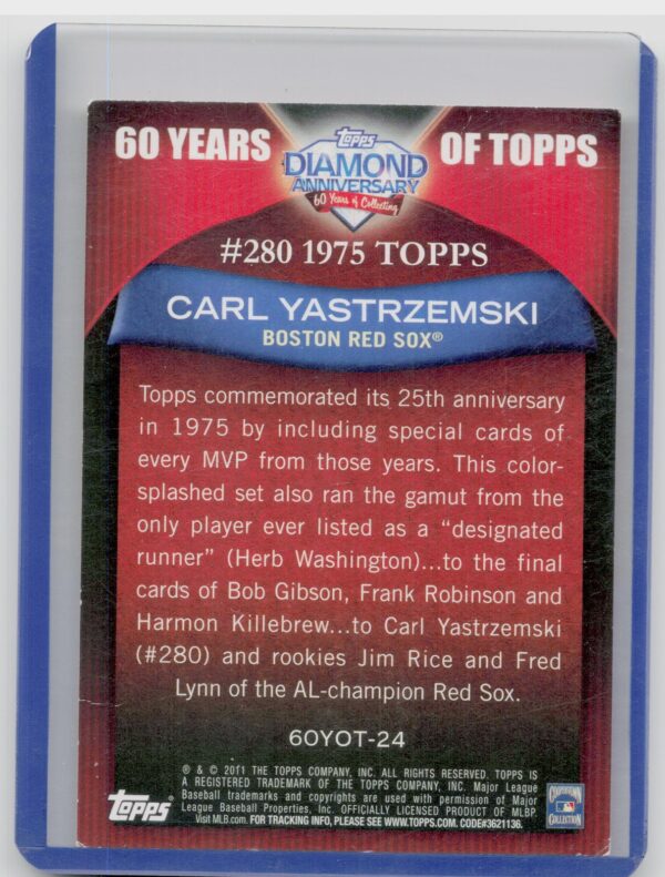 2011 Topps Carl Yastrzemski #60YOT-24 Sox 60 Years of Topps - Image 3