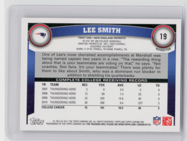 2011 Topps Chrome Lee Smith Refractors #19 Patriots - Image 3