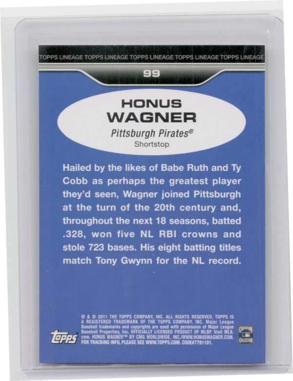 2011 Topps Lineage Honus Wagner #99 Pirates - Image 3