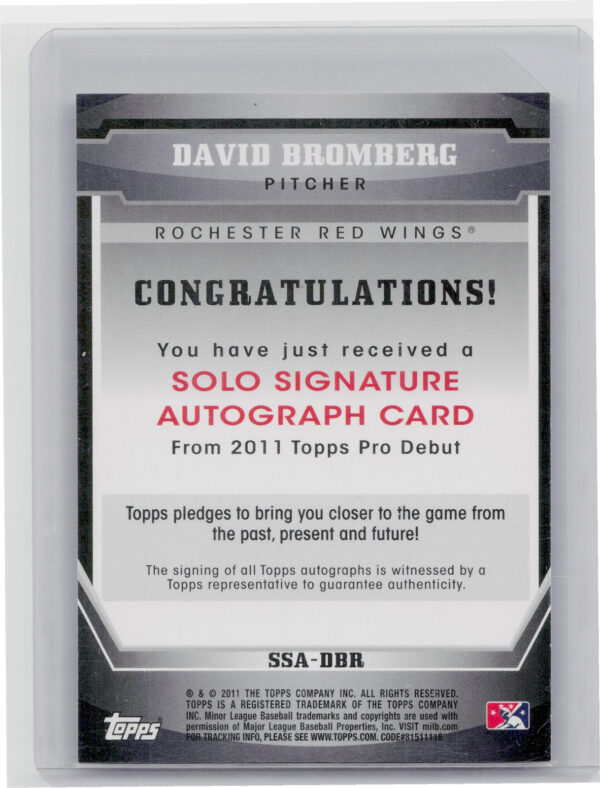 2011 Topps Pro Debut David Bromberg AU #SSA-DBR Wings Solo Signatures - Image 3