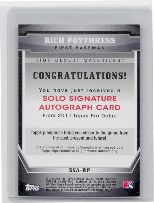 2011 Topps Pro Debut Rich Poythress AU #SSA-RP Mavericks Solo Signatures - Image 3