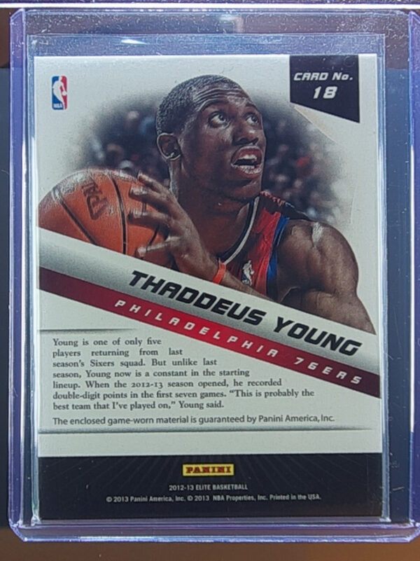 2012-13 Panini Elite Thaddeus Young MEM #18 76ers Dominators Materials - Image 3