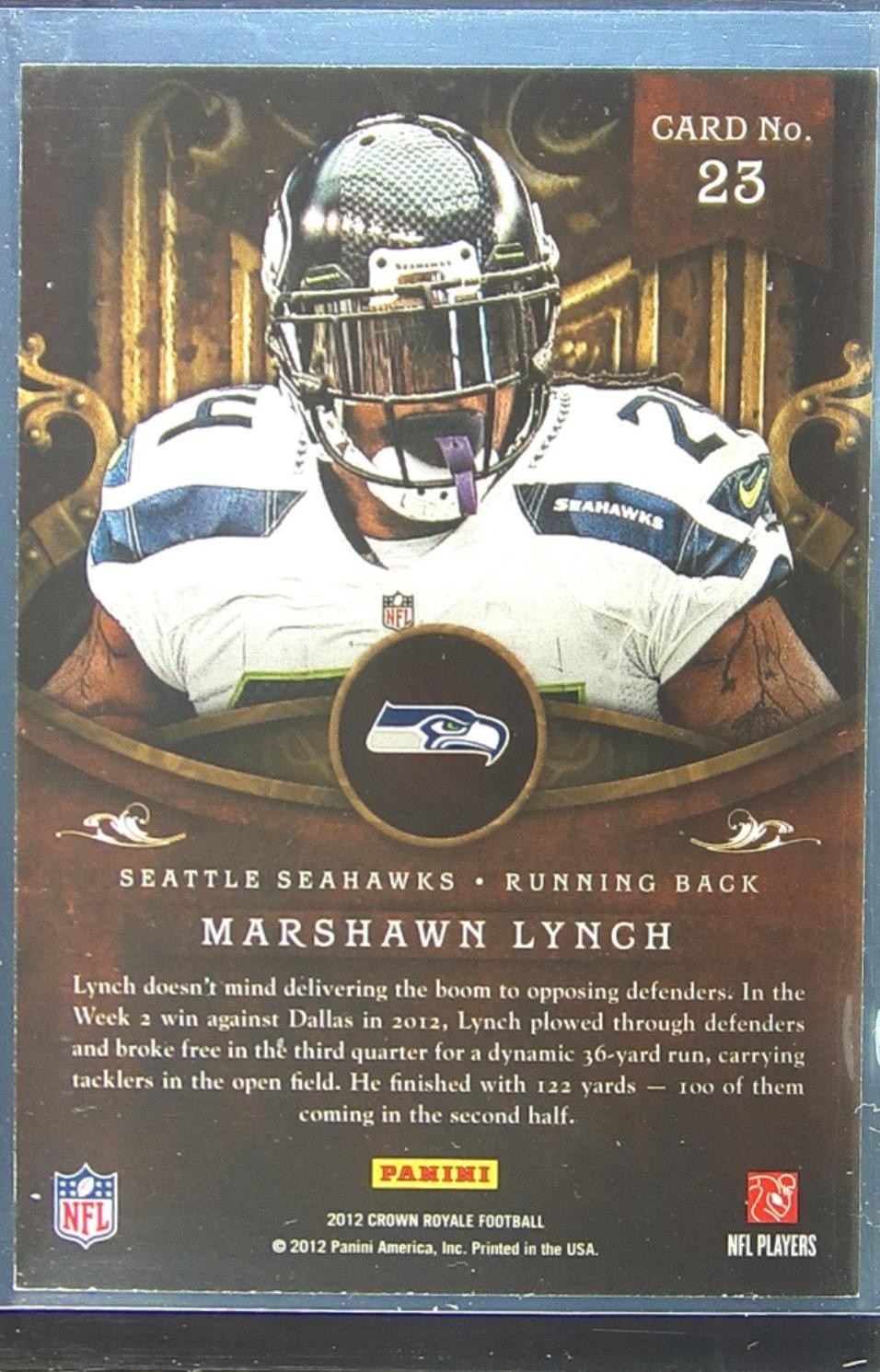 2012 Crown Royale Marshawn Lynch #23 Seahawks NFL Regime - Image 3