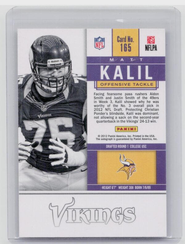 2012 Panini Contenders Matt Kalil AU RC VAR #165 Vikings - Image 3