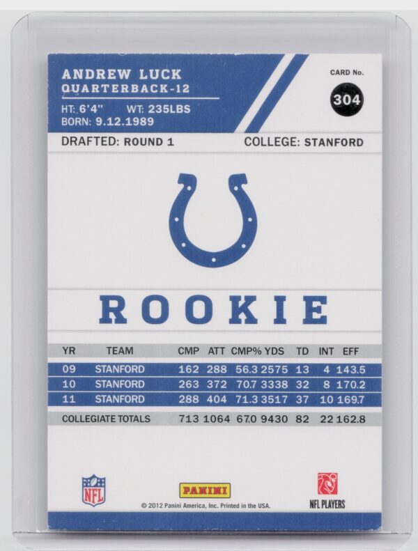 2012 Panini Score Andrew Luck #304 Colts - Image 3