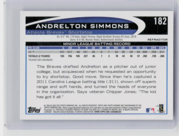 2012 Topps Chrome Andrelton Simmons X Fractors #182 Braves - Image 3