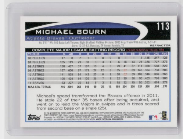 2012 Topps Chrome Michael Bourn Orange Refractors #113 Braves - Image 3