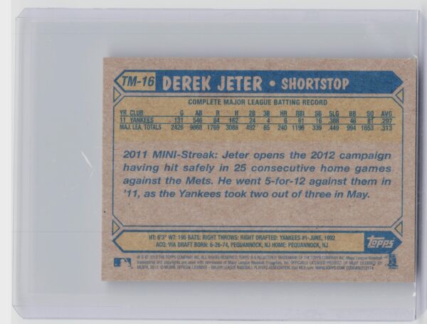 2012 Topps Derek Jeter #TM-16 Yankees 1987 Topps Minis - Image 3