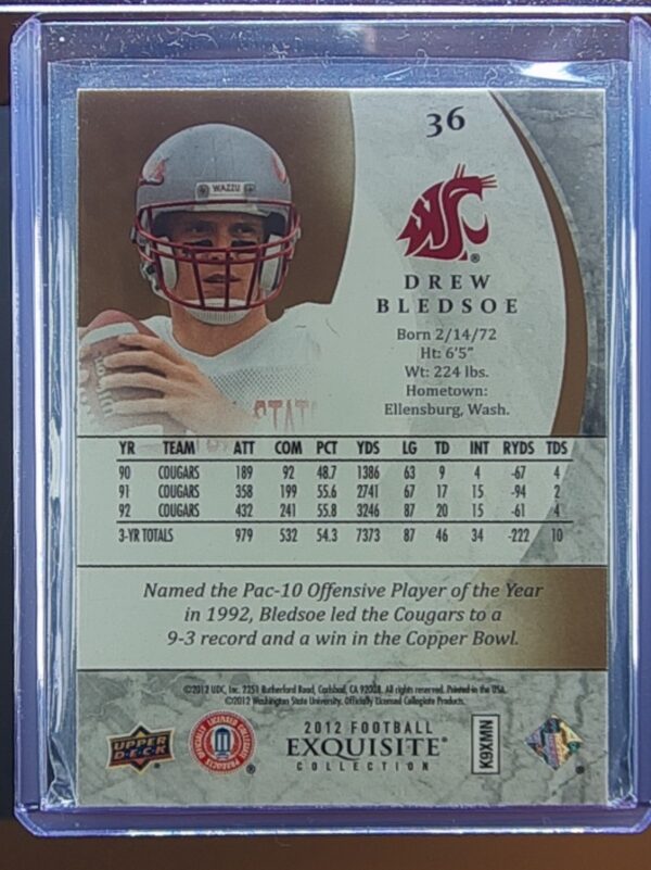 2012 Upper Deck Exquisite Collection Drew Bledsoe SN85 #36 Cougars - Image 3