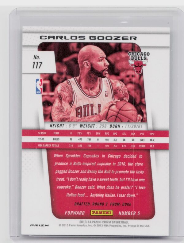 2013-14 Prizm Carlos Boozer Prizms Red #117 Bulls - Image 3