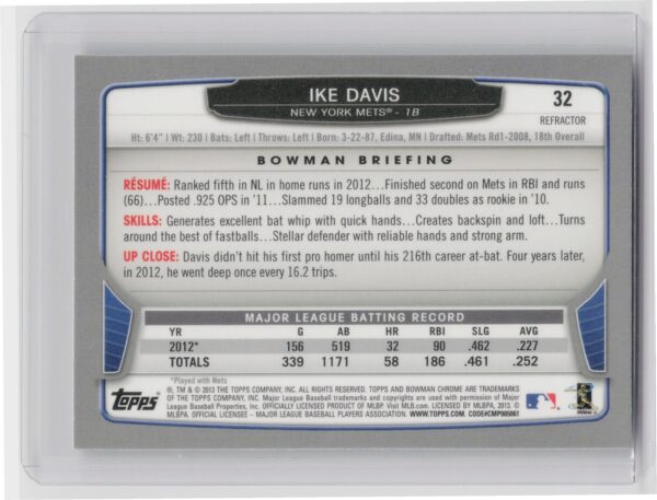 2013 Bowman Chrome Ike Davis Refractors #32 Mets - Image 3