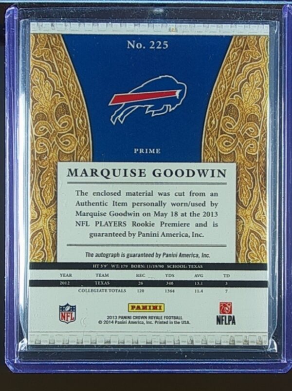 2013 Crown Royale Marquise Goodwin Green AUTO /25 JSY #225 Bills - Image 3