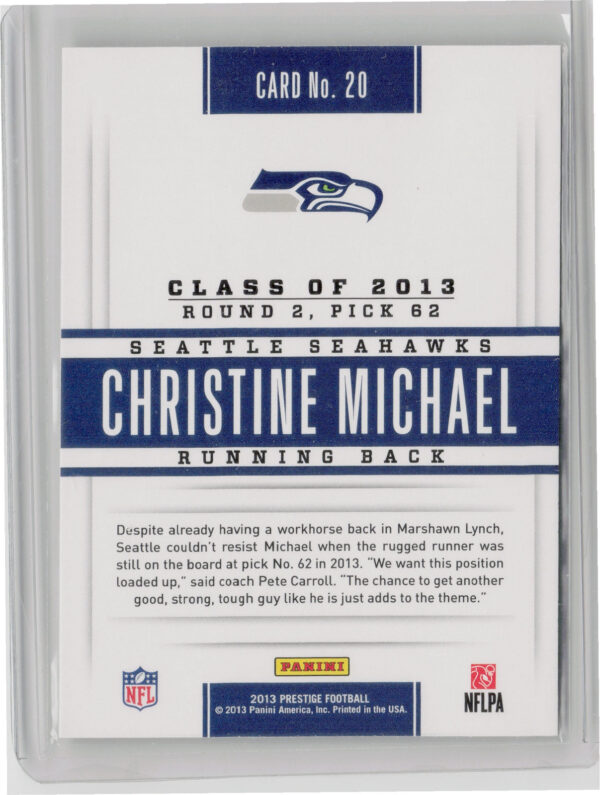 2013 Panini Prestige Christine Michael #20 Seahawks Prestigious Picks Gold - Image 3