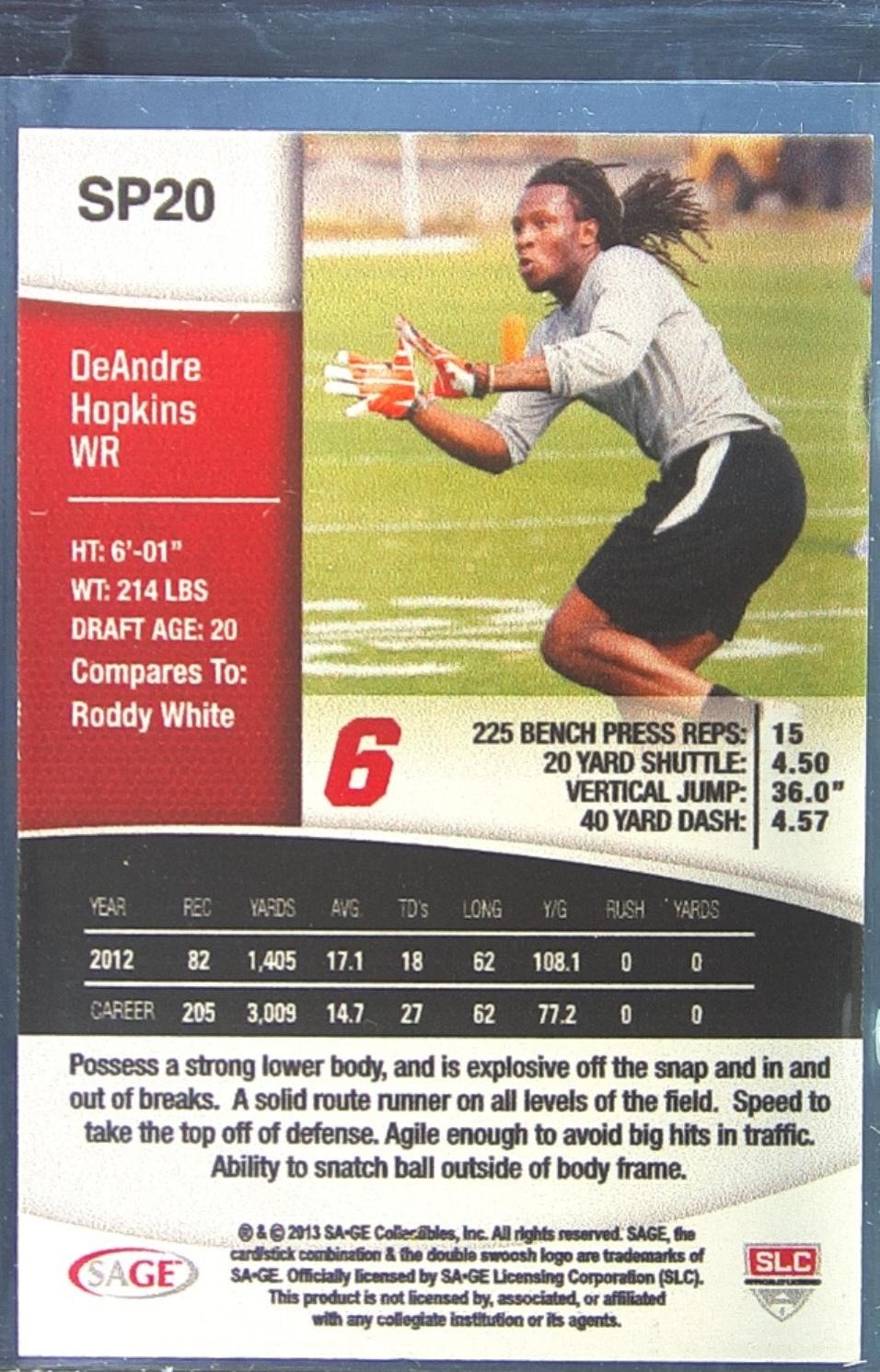 2013 SAGE DeAndre Hopkins /199 #SP20 Tigers - Image 3
