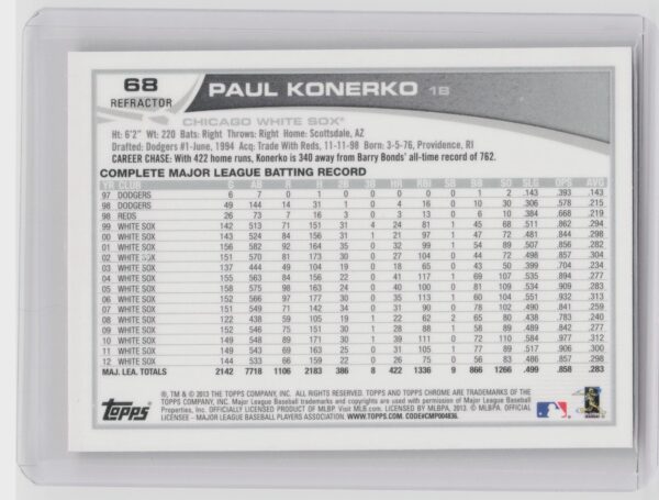 2013 Topps Chrome Paul Konerko Orange Refractors #68 Sox - Image 3