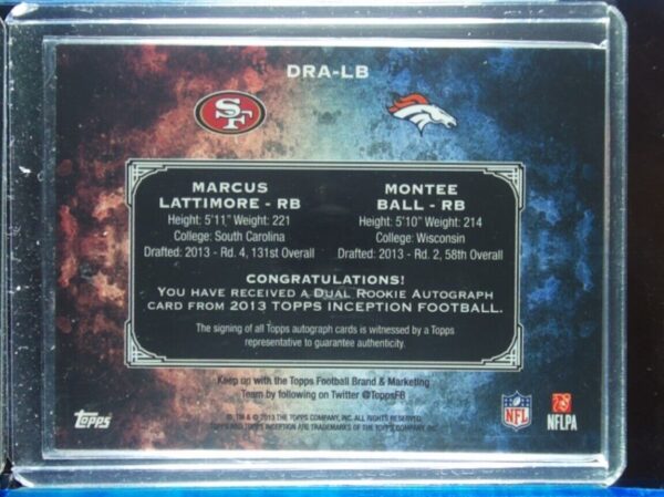 2013 Topps Inception Marcus Lattimore / Montee Ball AU SN25 #DRA-LB Broncos Dual - Image 3