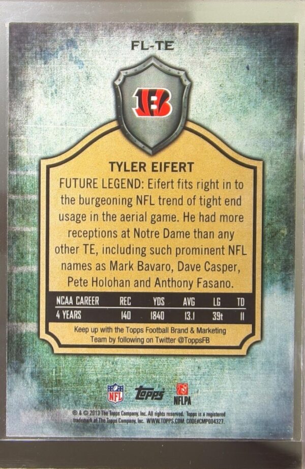 2013 Topps Tyler Eifert RC #FL-TE Bengals Future Legends - Image 3
