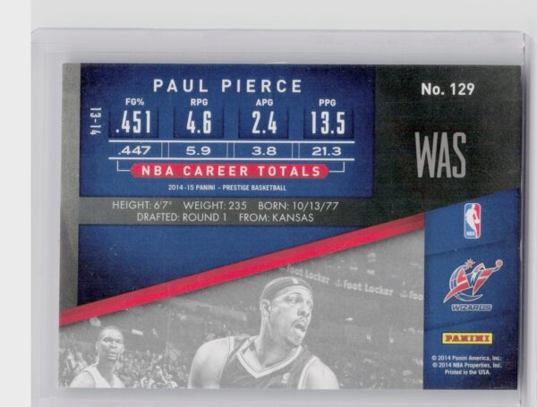 2014-15 Panini Prestige Paul Pierce Bonus Shots Blue /99 #129 Wizards - Image 3