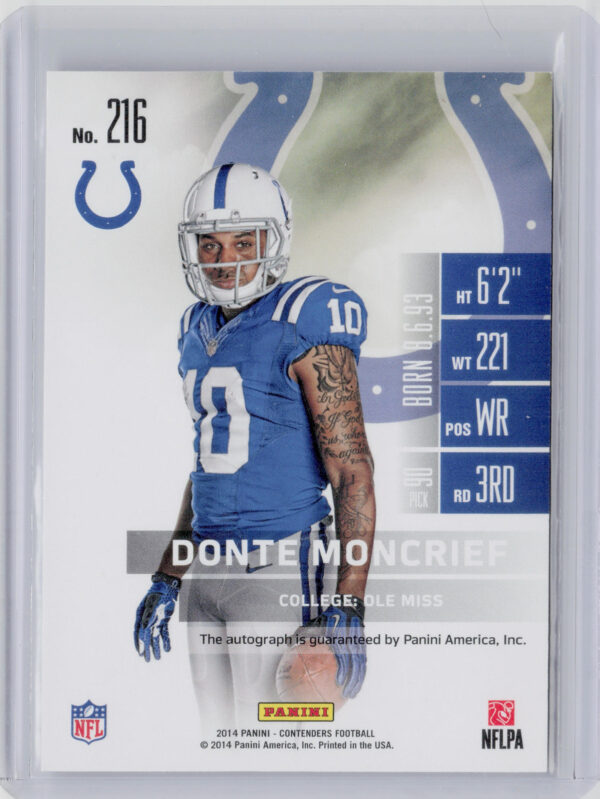2014 Panini Contenders Donte Moncrief AU RC #216 Colts - Image 3