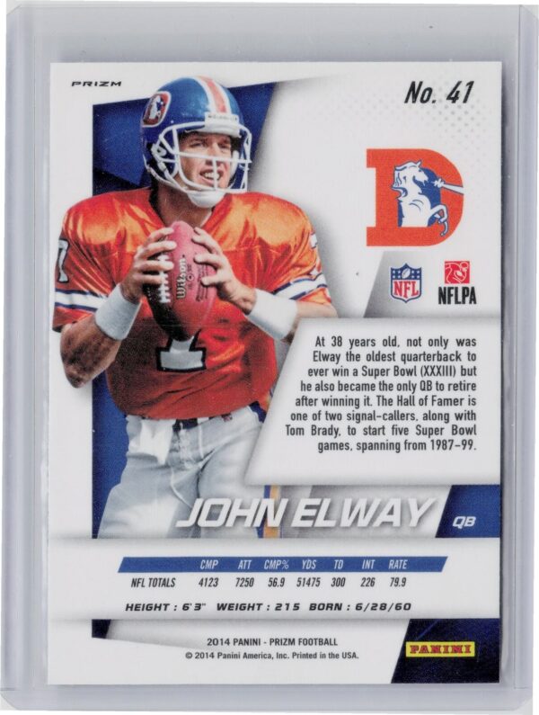 2014 Panini Prizm John Elway Purple Prizm #41 Broncos - Image 3