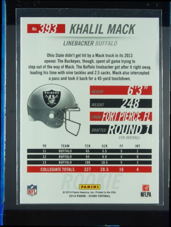 2014 Score Khalil Mack Scorecard #393 Raiders - Image 3